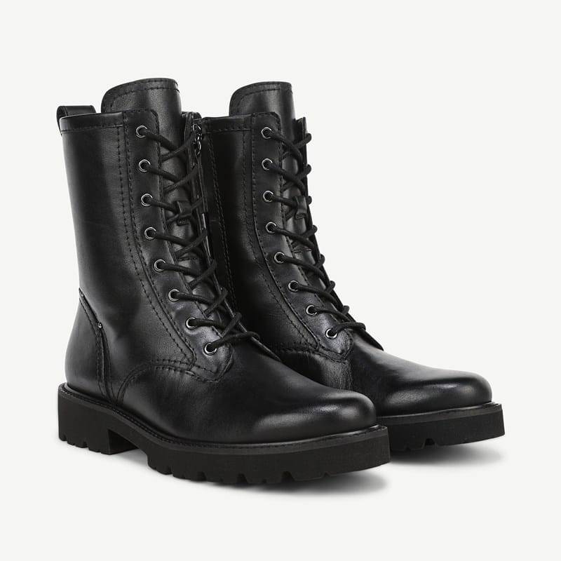 Franco Sarto Franco Safira Combat Boot (Black Leather) 9.5 M Round Toe, Platform Heels
