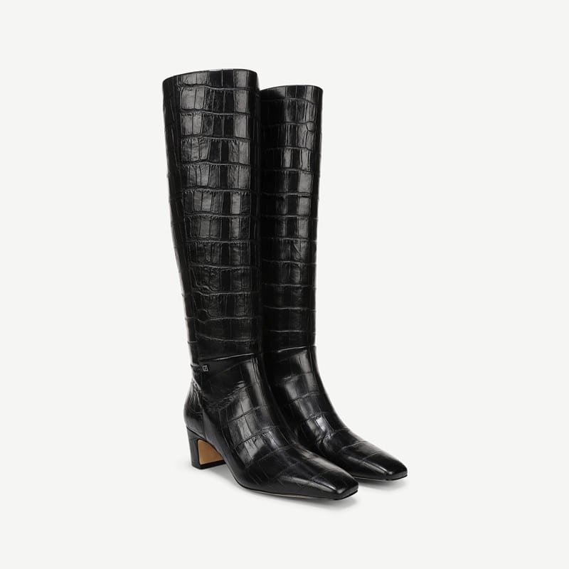 Franco Sarto Women's Flexa Shara Square Toe Dress Regular Calf Boots - Black Croco Print Leather