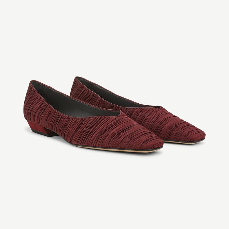 Sarto By Franco Sarto Sarto Dasia Flat Shoes (Oxblood Pleated Satin Fabric) 8.0 M Slip On Fit, Slip-On Fit