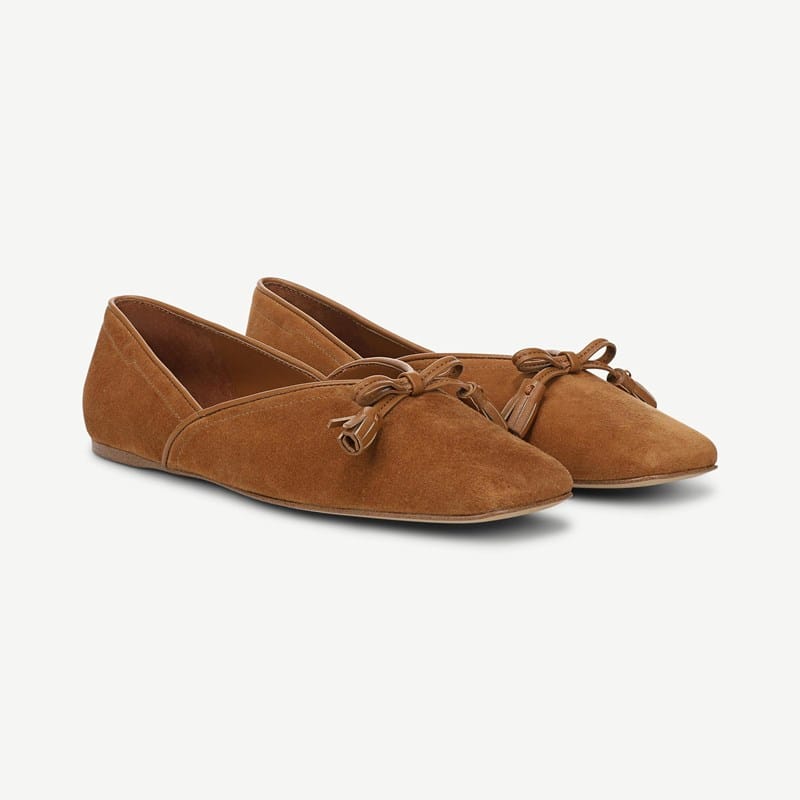 Sarto By Franco Sarto Sarto Flexa Adalina Bow Flat Shoes (Saddle Brown Suede) 10.0 M Square Toe