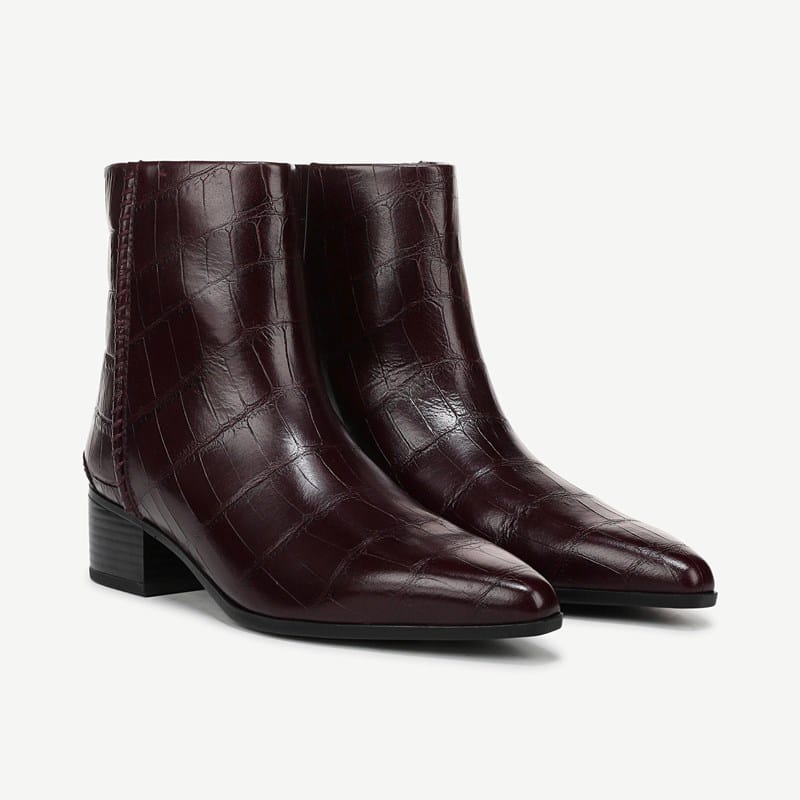 Franco Sarto Franco Fayola Block Heel Ankle Boot (Bordo Red Croco Print Leather) 6.5 M Pointed Toe