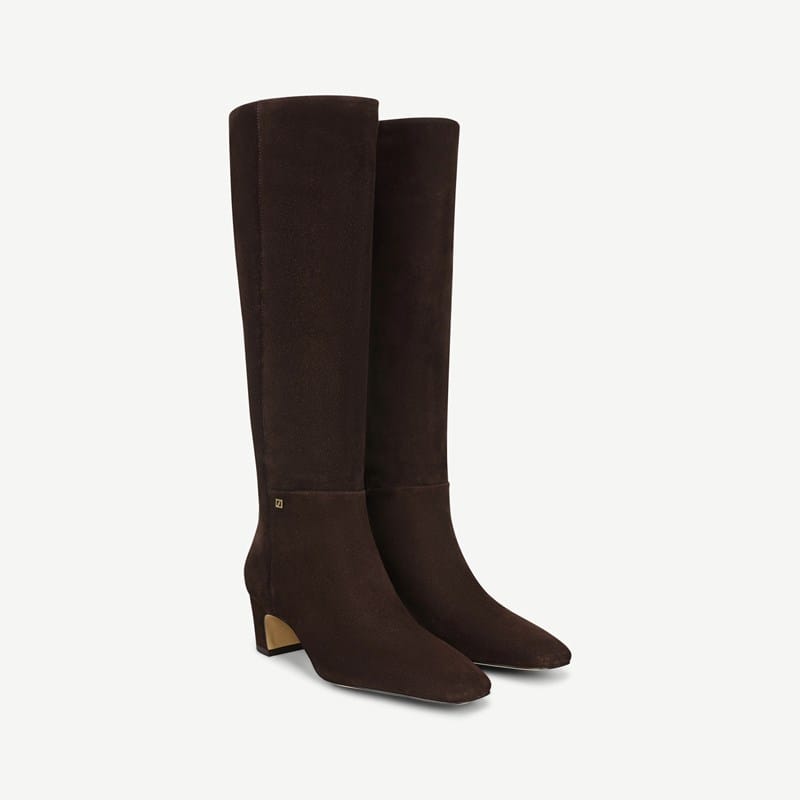 Franco Sarto Women's Flexa Shara Square Toe Dress Wide Calf Boots - Hickory Brown Suede Wide Calf
