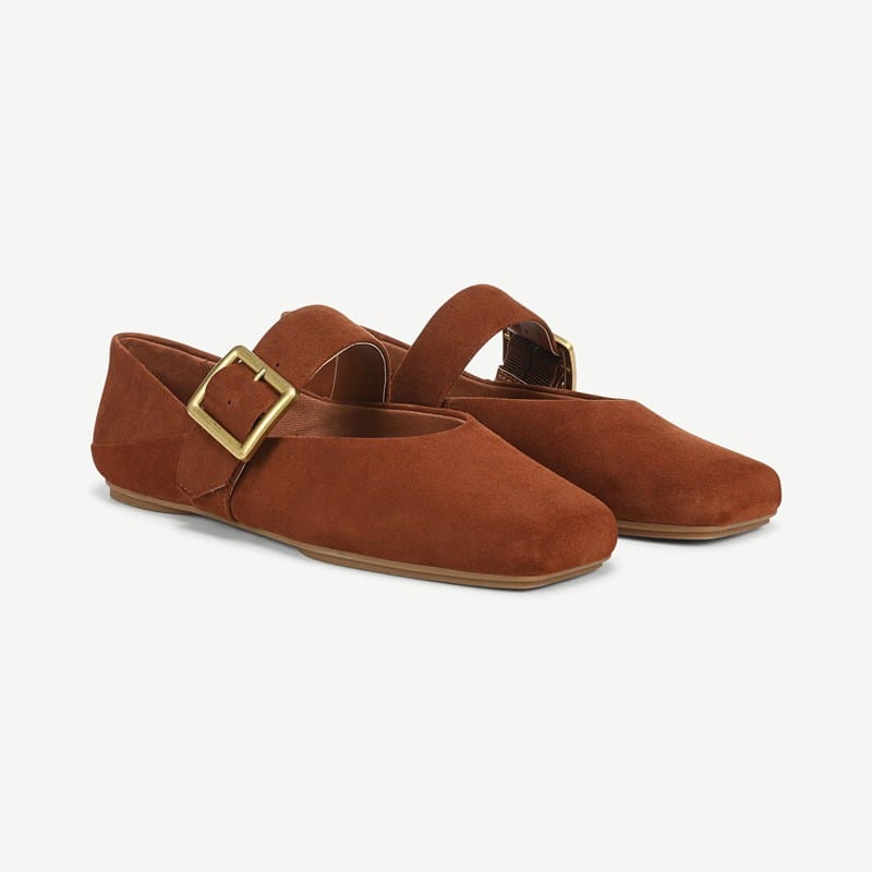 Franco Sarto Franco Oakes Mary Jane Shoes (Light Brown Suede) 10.0 M Square Toe, Buckle Closure