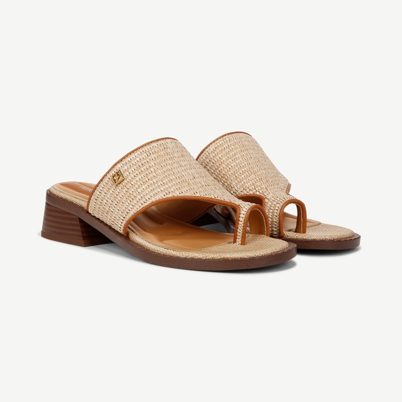 Franco Sarto Shoes Franco Sia Slide Sandal (Natural Beige Raffia) 10.0 M Round Toe, Stacked Heels
