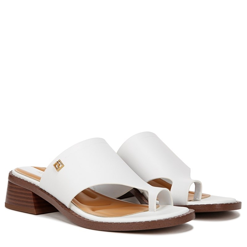 Franco Sarto Shoes Franco Sia Slide Sandal (White Leather) 5.5 M Round Toe, Stacked Heels