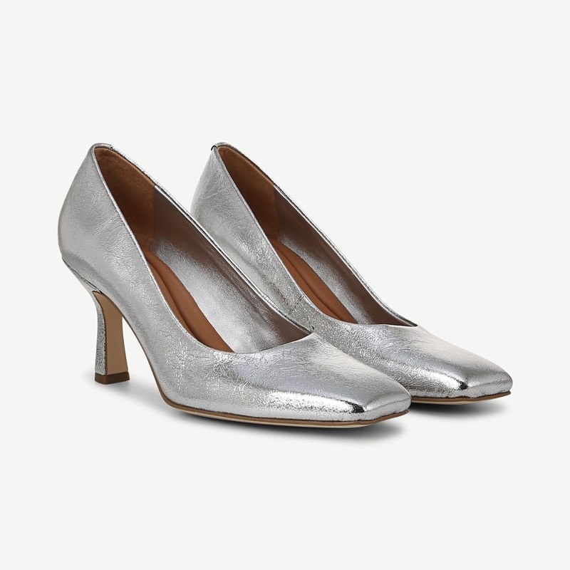 Sarto By Franco Sarto Sarto Flexa Aela Pump (Silver Leather) 9.5 M Slip On Fit, Square Toe, Slip-On Fit