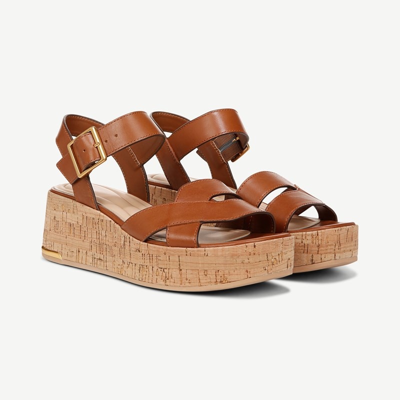 Sarto By Franco Sarto Shoes Sarto Tilly Cork Platform Sandal (Cognac Brown Leather) 9.0 M Open Toe, Buckle Closure