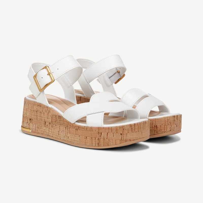 Sarto By Franco Sarto Shoes Sarto Tilly Cork Platform Sandal (White Leather) 6.0 M Open Toe, Buckle Closure