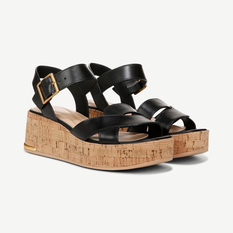 Sarto By Franco Sarto Shoes Sarto Tilly Cork Platform Sandal (Black Leather) 7.5 M Open Toe, Buckle Closure