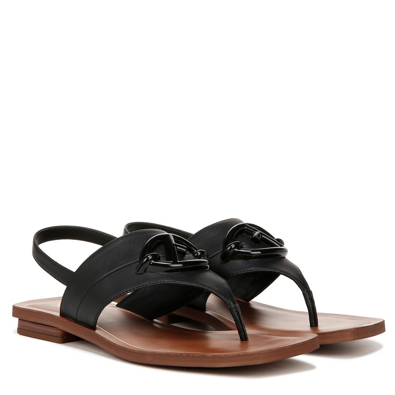 Franco Sarto Shoes Franco Emmie Thong Sandal (Black Faux Leather) 8.0 M Square Toe, Slingback