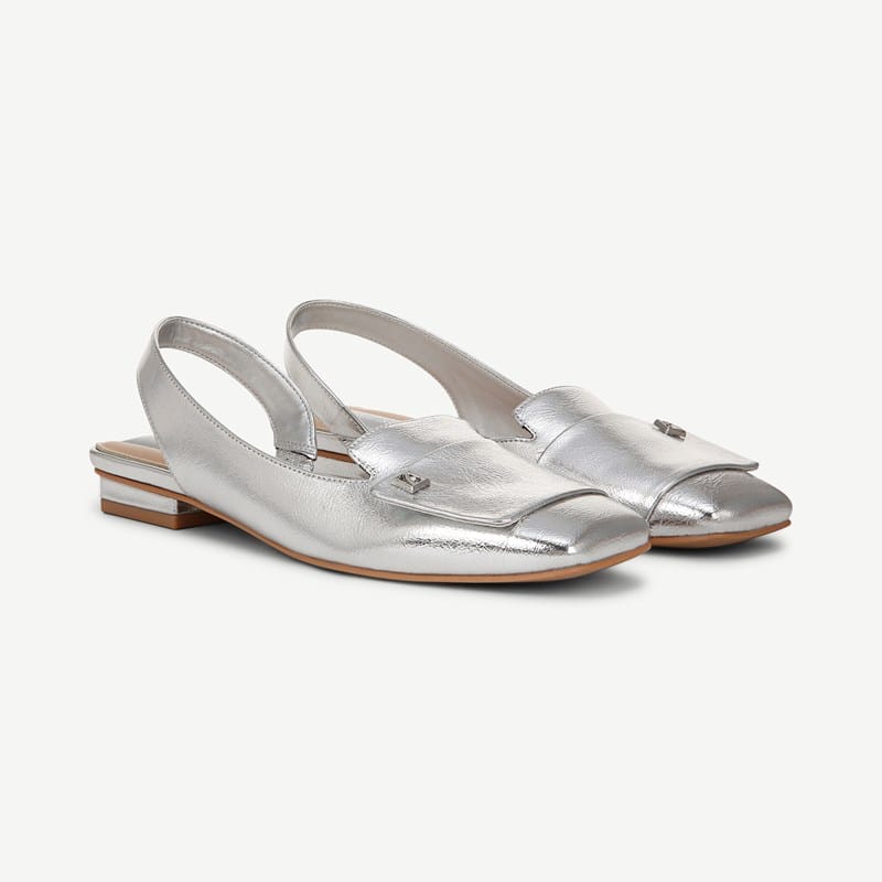 Franco Sarto Franco Teagan Slingback Shoes (Silver Faux Leather) 9.5 M Square Toe