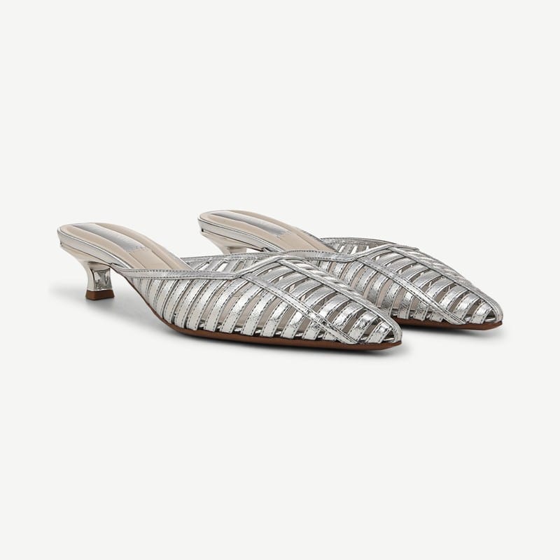 Franco Sarto Franco Marlina Mule (Silver Faux Leather) 6.0 M Slip On Fit, Pointed Toe, Slip