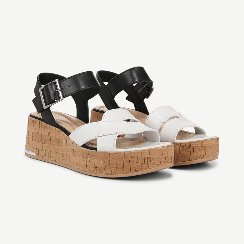 Sarto By Franco Sarto Shoes Sarto Tilly Cork Platform Sandal (Black/white Leather) 8.0 M Open Toe, Buckle Closure