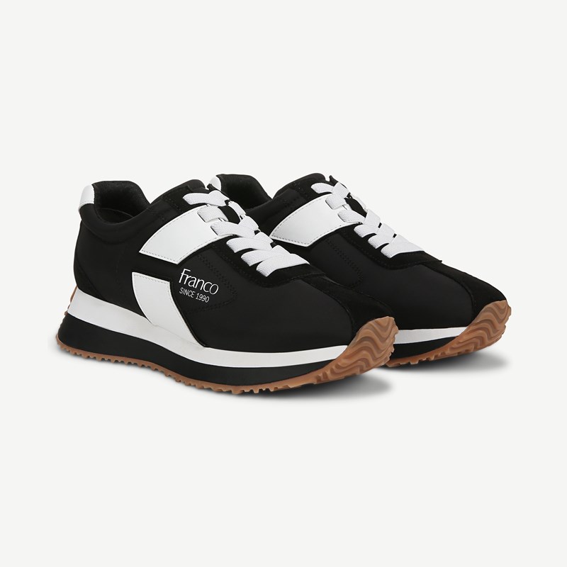 Franco Sarto Franco Erica Sneaker (Black Faux Leather) 9.5 M Slip On Fit, Round Toe, Slip-On Fit, Platform Heels