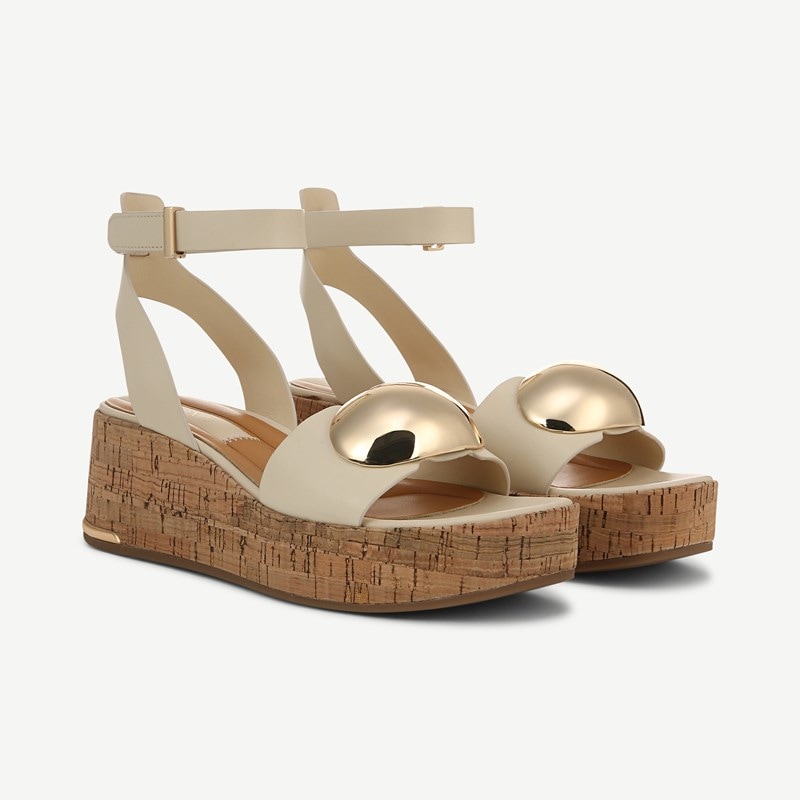 Franco Sarto Shoes Franco Taysha Cork Platform Sandal (Ivory White Leather) 9.5 M Round Toe