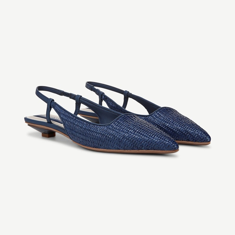 Franco Sarto Franco Palmira Slingback Shoes (Navy Blue Raffia) 6.0 M Pointed Toe, Square Toe