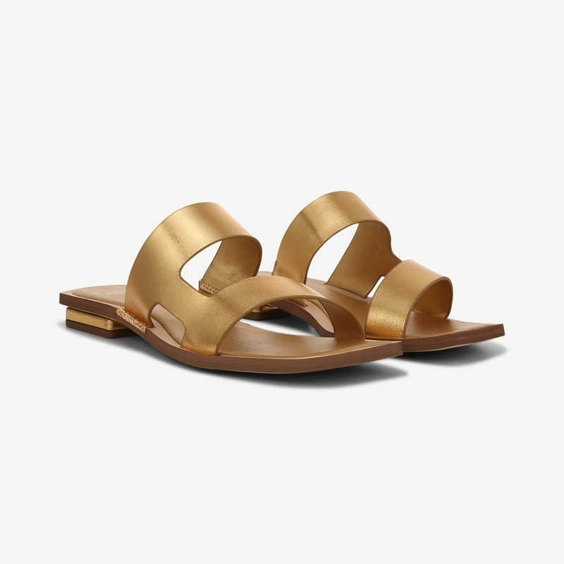 Sarto By Franco Sarto Shoes Sarto Emily Slide Sandal (Gold Synthetic) 7.0 M Slip On Fit, Open Toe, Slip-On Fit