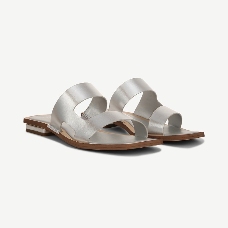 Sarto By Franco Sarto Shoes Sarto Emily Slide Sandal (Silver Synthetic) 9.5 M Slip On Fit, Open Toe, Slip-On Fit