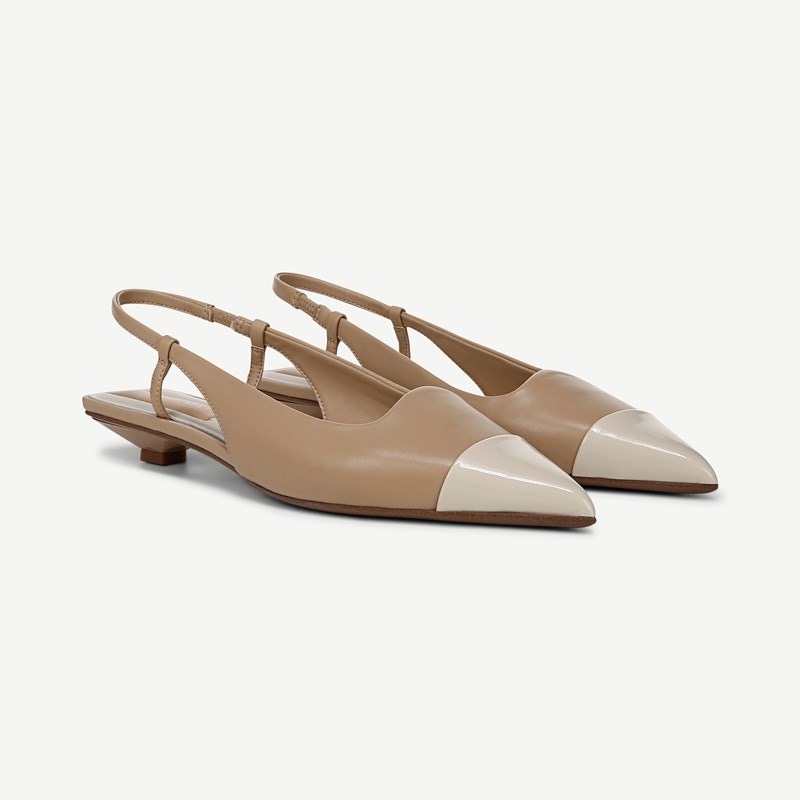 Franco Sarto Franco Palmira Slingback Shoes (Latte Beige Leather) 5.5 M Pointed Toe, Square Toe