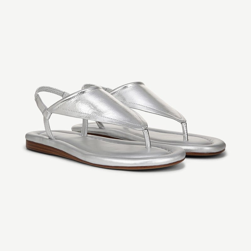 Franco Sarto Shoes Franco Jocelyn Slingback Sandals (Silver Faux Leather) 7.5 M Open Toe, Wedge Heels