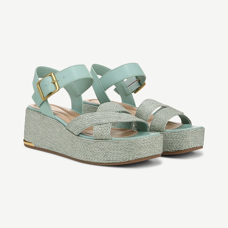 Sarto By Franco Sarto Shoes Sarto Tilly Fabric Platform Sandal (Seaglass Blue Leather/fabric) 9.5 M Round Toe, Buckle Closure