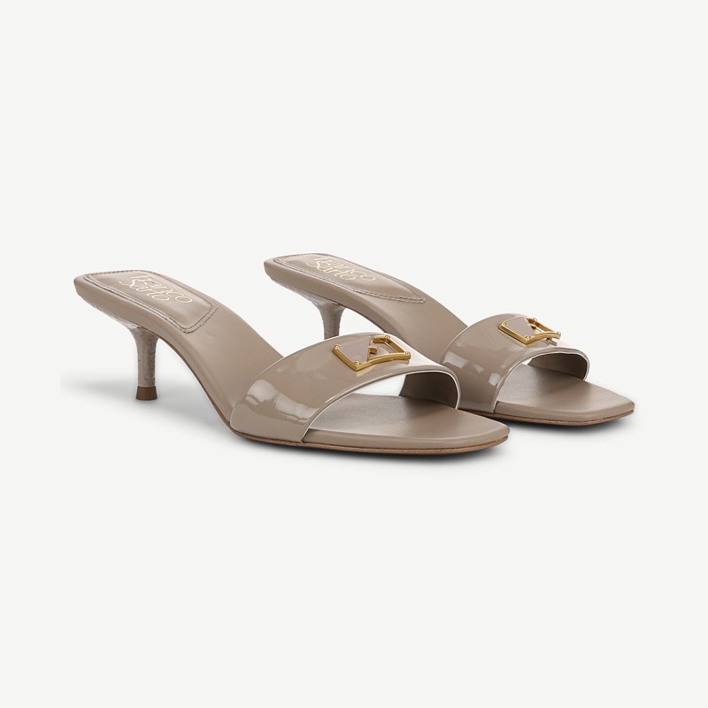 Franco Sarto Shoes Franco Roey Sandal (Grey Patent Faux Leather) 8.0 M Slip On Fit, Square Toe, Slip-On Fit