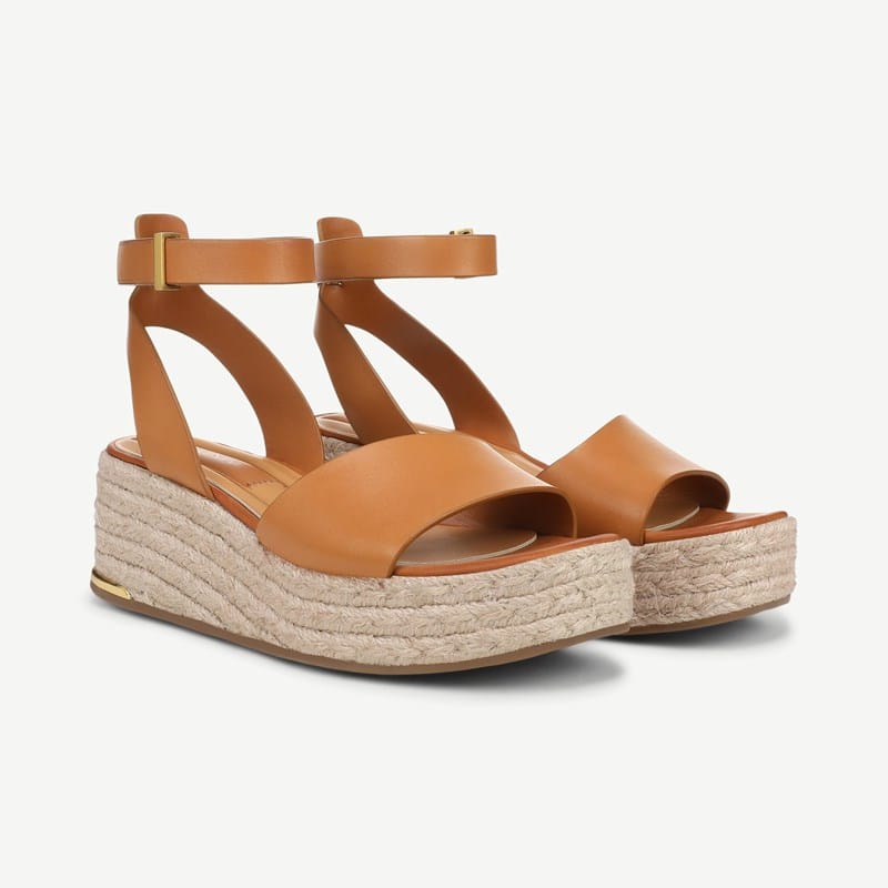 Franco Sarto Shoes Franco Tiffany Platform Espadrille Sandal (Brown Leather) 6.5 M Round Toe, Wedge Heels, Ankle Strap