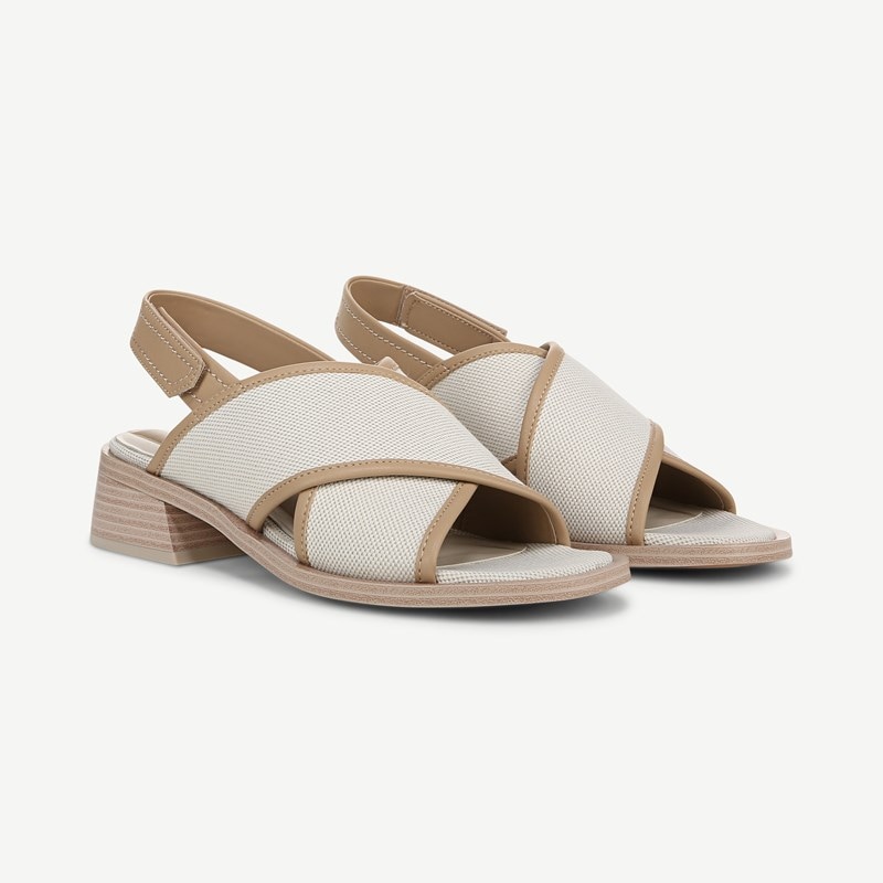 Franco Sarto Shoes Franco Silvie Slingback Sandals (Natural White Canvas) 5.5 M Round Toe, Stacked Heels