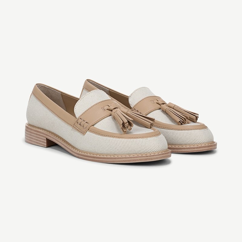 Franco Sarto Franco Carolynn Low Loafer (Beige Canvas/faux Leather) 7.0 M Almond Toe