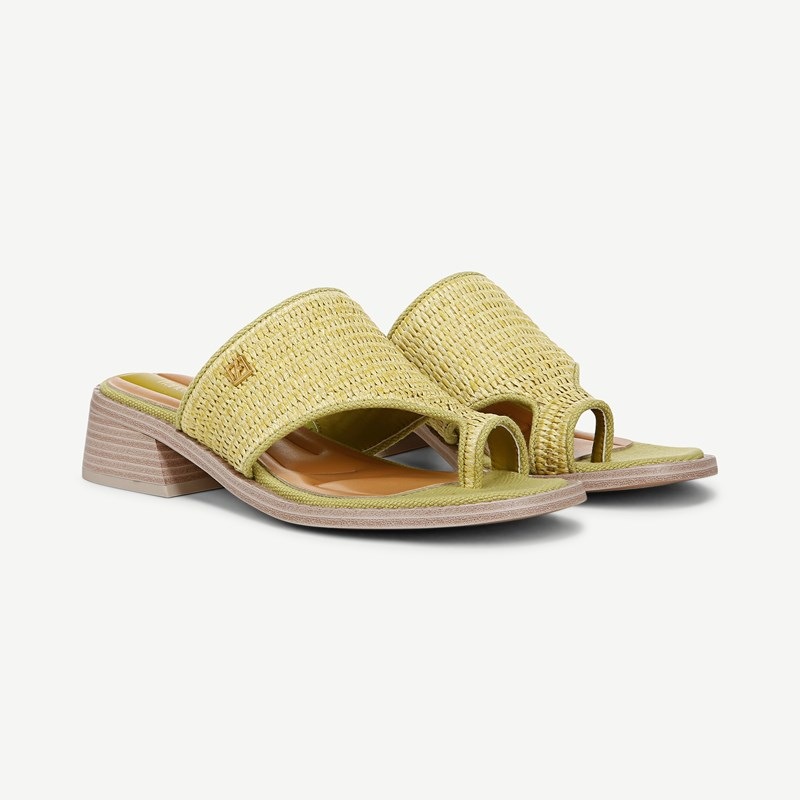 Franco Sarto Shoes Franco Sia Slide Sandal (Seaweed Green Fabric) 7.5 M Round Toe, Stacked Heels