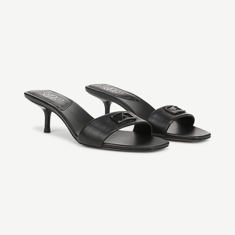 Franco Sarto Shoes Franco Roey Sandal (Black Leather) 6.0 M Slip On Fit, Square Toe, Slip-On Fit