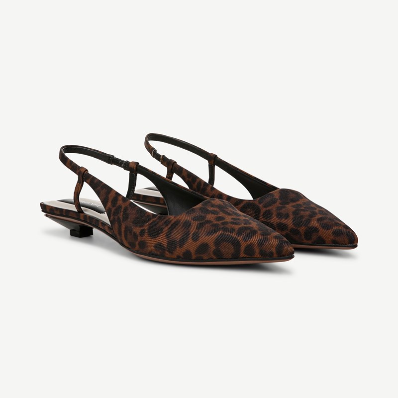 Franco Sarto Franco Palmira Slingback Shoes (Multi Tan Leopard Print Fabric) 8.5 M Pointed Toe, Square Toe