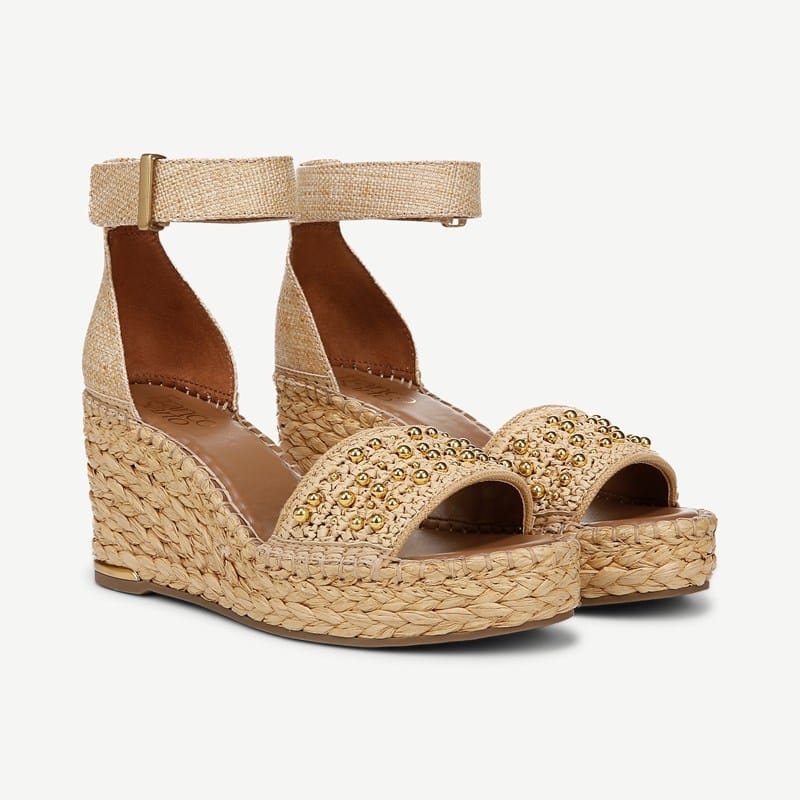 Franco Sarto Shoes Franco Clemens Espadrille Wedge Sandal (Natural Beige Fabric) 10.0 M Open Toe, Ankle Strap
