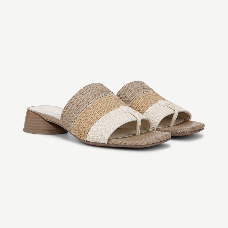 Franco Sarto Shoes Franco Loran Sandal (Multi Beige Raffia) 9.5 M Slip On Fit, Square Toe, Slip-On Fit