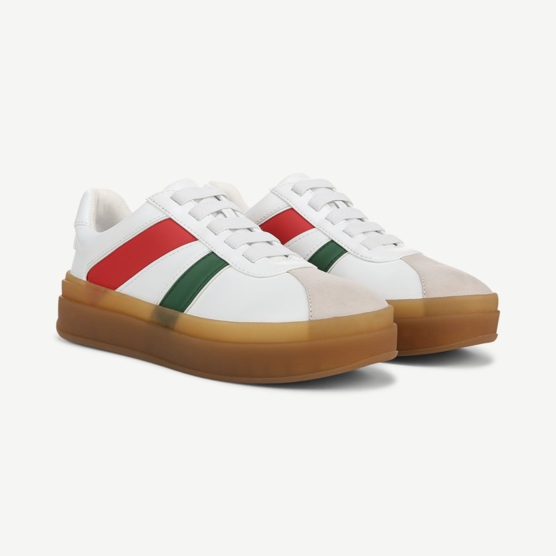 Franco Sarto Franco Vinto Sneaker (Red/green/white Faux Leather) 6.5 M Slip On Fit, Round Toe, Slip-On Fit, Platform Heels