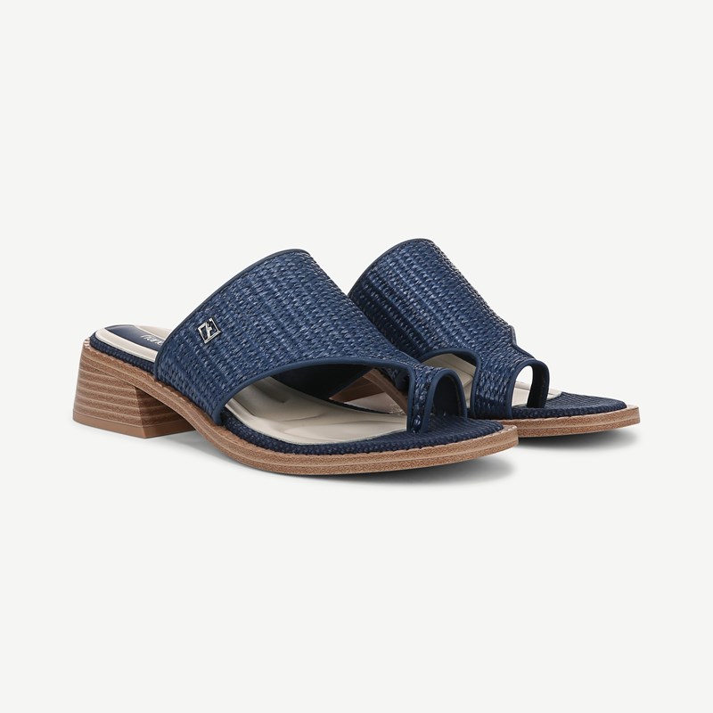 Franco Sarto Shoes Franco Sia Slide Sandal (Navy Blue Fabric) 10.0 M Round Toe, Stacked Heels