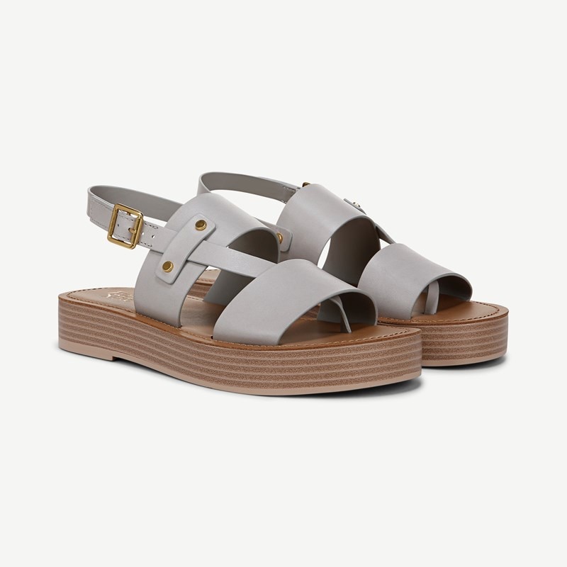 Franco Sarto Shoes Franco Genova Platform Sandal (Grey Leather) 9.0 M Round Toe, Ankle Strap, Buckle Closure