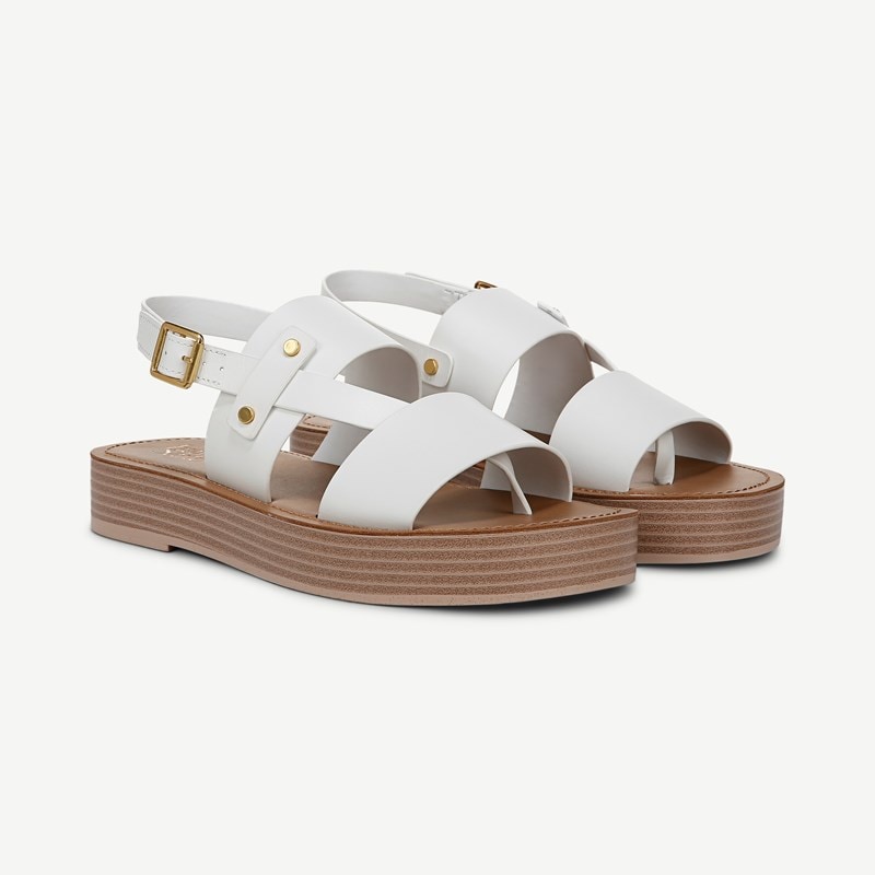 Franco Sarto Shoes Franco Genova Platform Sandal (White Leather) 6.5 M Round Toe, Ankle Strap, Buckle Closure