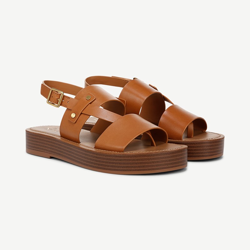 Franco Sarto Shoes Franco Genova Platform Sandal (Tan Leather) 5.5 M Round Toe, Ankle Strap, Buckle Closure