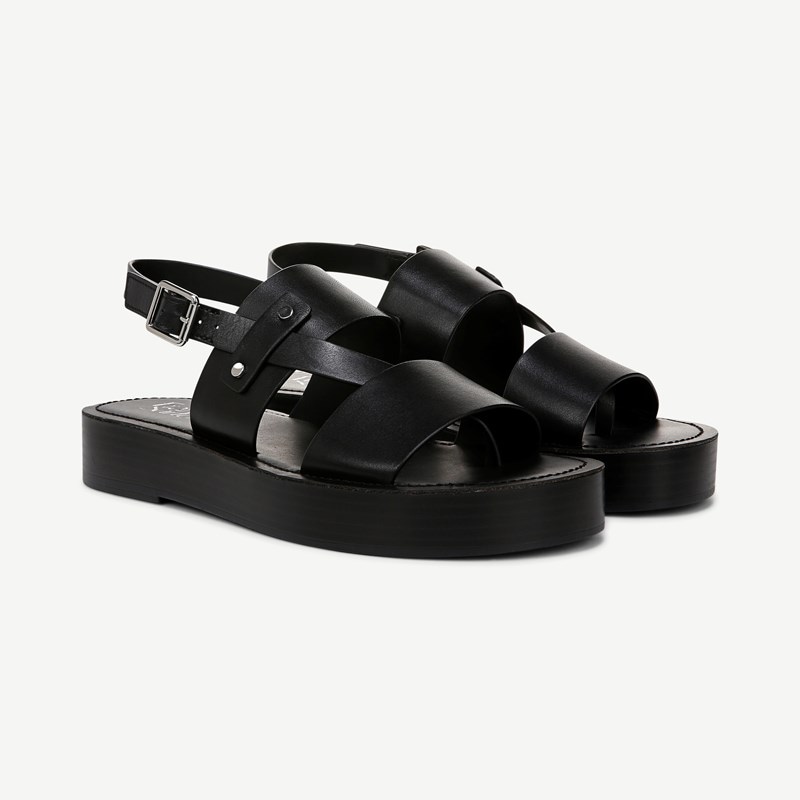 Franco Sarto Shoes Franco Genova Platform Sandal (Black Leather) 7.5 M Round Toe, Ankle Strap, Buckle Closure