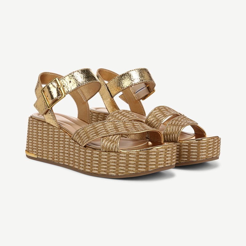 Sarto By Franco Sarto Shoes Sarto Tilly Fabric Platform Sandal (Gold Leather/fabric) 7.5 M Round Toe, Buckle Closure