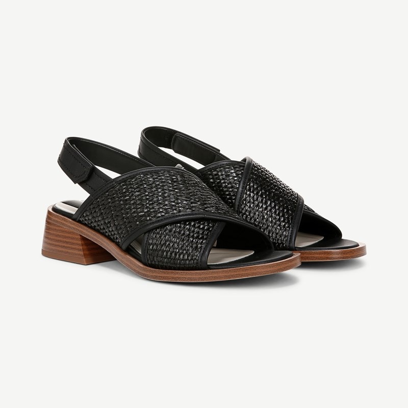 Franco Sarto Shoes Franco Silvie Slingback Sandals (Black Fabric) 7.5 M Round Toe, Stacked Heels