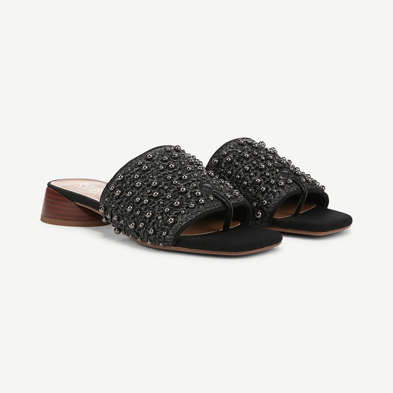 Franco Sarto Shoes Franco Loran Sandal (Black Fabric) 7.5 M Slip On Fit, Square Toe, Slip-On Fit