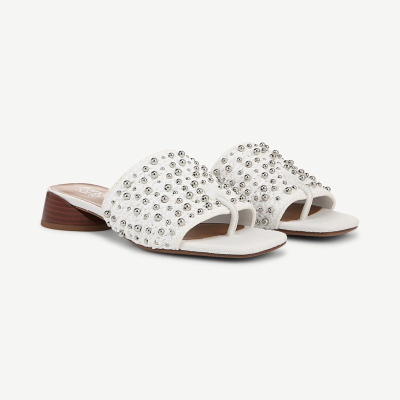 Franco Sarto Shoes Franco Loran Sandal (White Fabric) 7.0 W Slip On Fit, Square Toe, Slip-On Fit