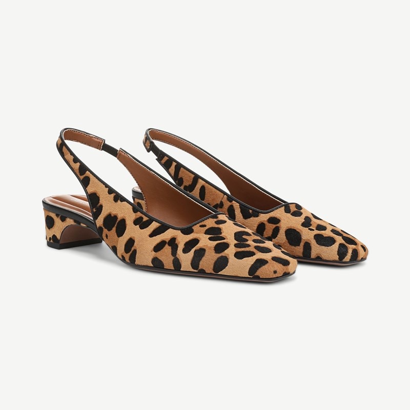 Franco Sarto Franco Lyanna Slingback Shoes (Tan Leopard Print Calf Hair) 9.0 M Square Toe