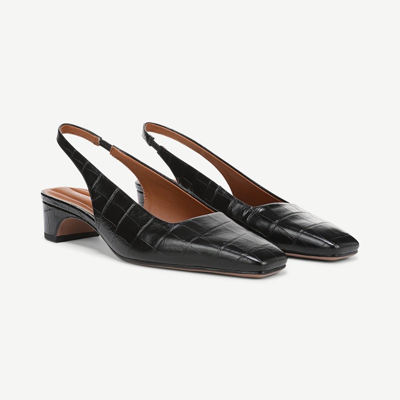 Franco Sarto Franco Lyanna Slingback Shoes (Black Croc Print Leather) 9.5 M Square Toe