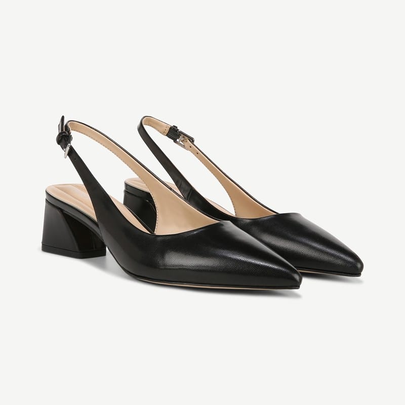 Franco Sarto Franco Racer Slingback Shoes (Black Leather) 8.0 M Pointed Toe, Buckle Closure
