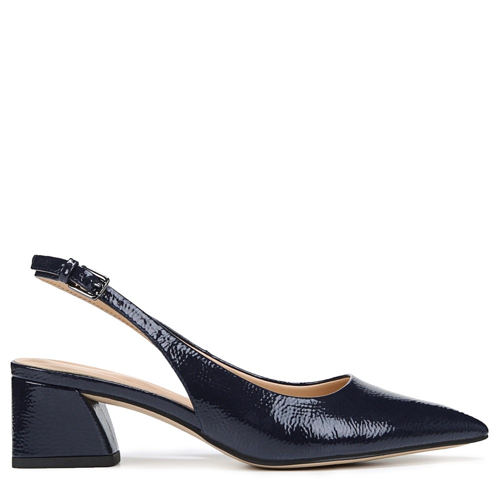 Black Wrinkled Faux Patent Leather with a Navy Fabric Backing