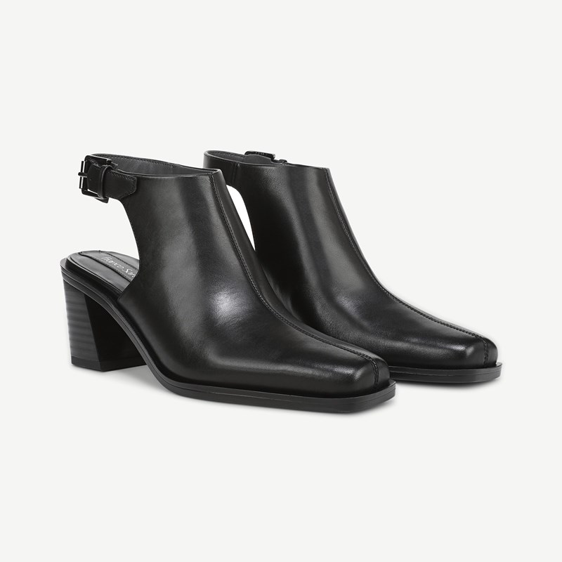 Franco Sarto Franco Isadora Block Heel Slingback Boots (Black Leather) 8.0 M Square Toe, Buckle Closure
