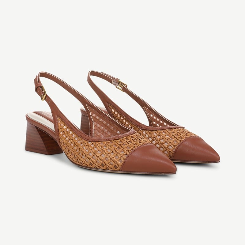 Franco Sarto Franco Racer Slingback Shoes (Wicker Faux Leather Weave) 7.5 M Pointed Toe, Buckle Closure
